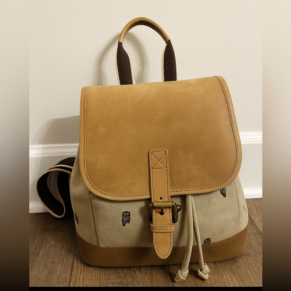 Vintage LL Bean Canvas & Leather Rucksack – Owl Embroidery